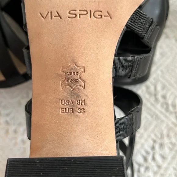 Via Spiga Black Leather Gladiator Sandals with Back Zipper 8M - Picture 5 of 10